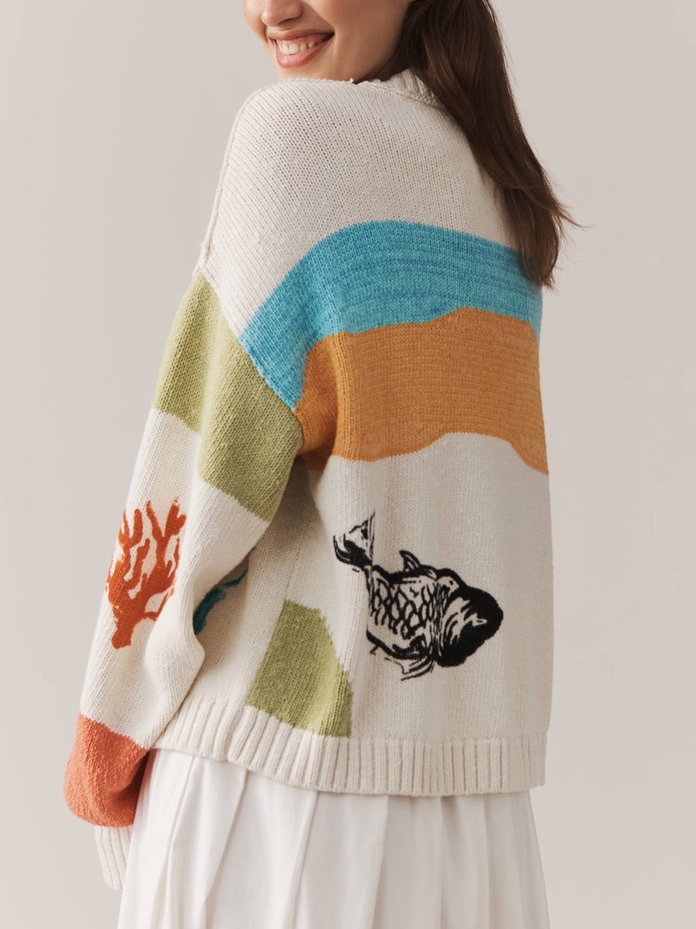 Anthropologie Pilcro Icon Graphic Fish Cardigan Sweater - Picture 2 of 8